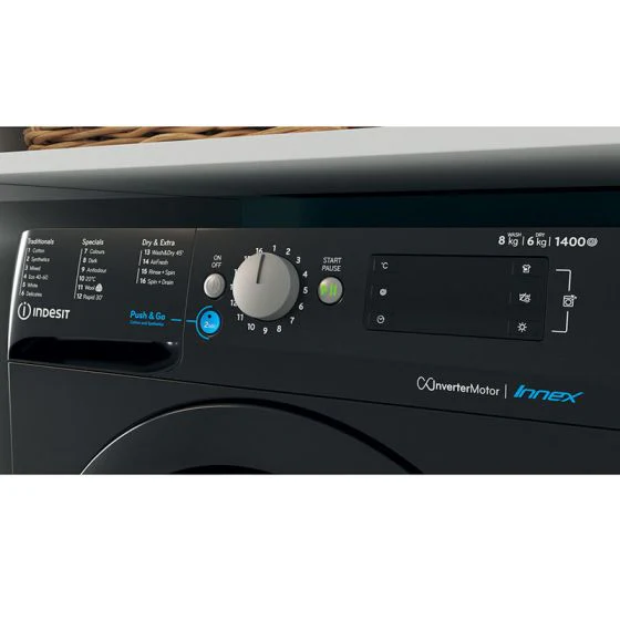 Indesit BDE 86436X B UK N - Black 8KG/6KG Washer Dryer - 1400 RPM - D energy - Image 4