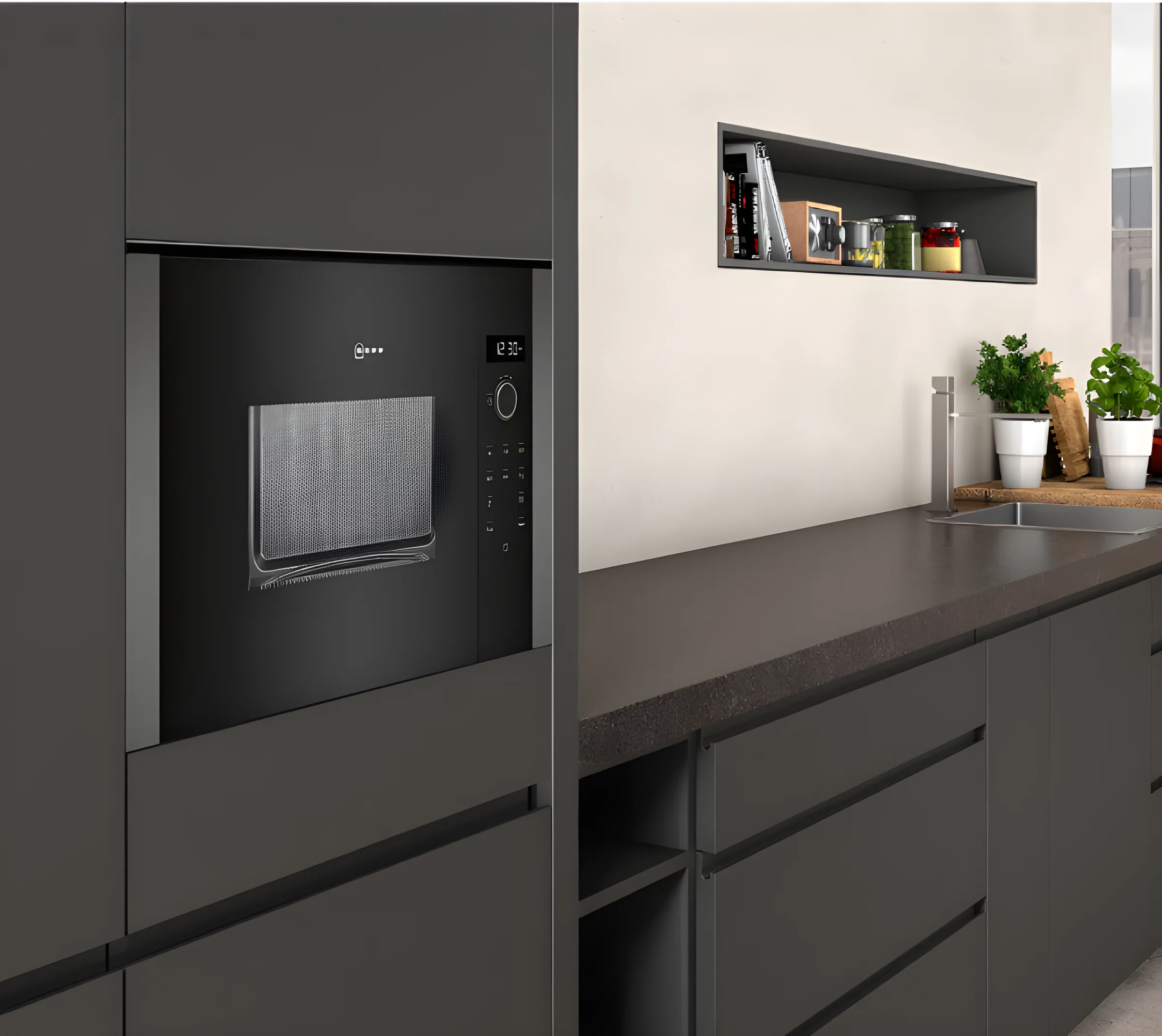 Neff HLAWD23G0B - Grey Built in Electric Microwave - Hydrolytic cleaning - Image 3